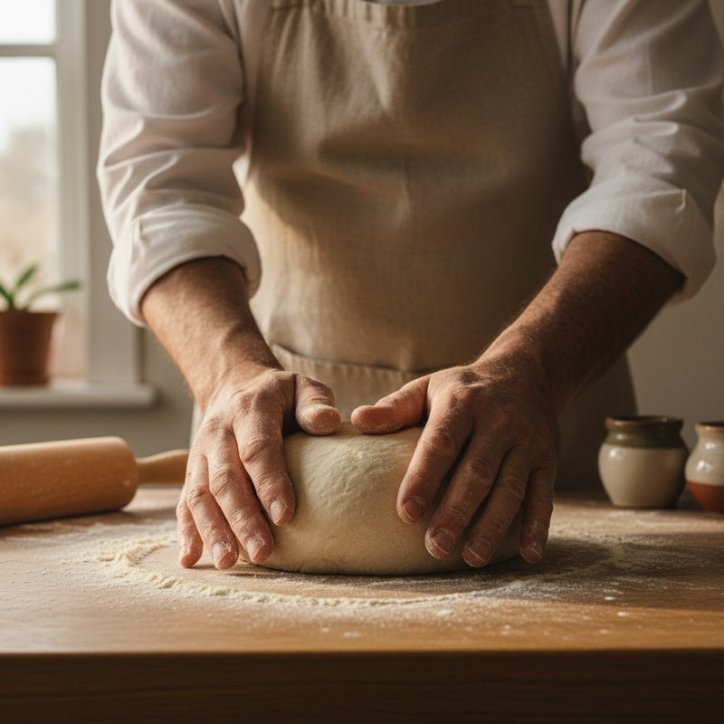 Jason Whitney shaping dough at the WiO kitchen counter